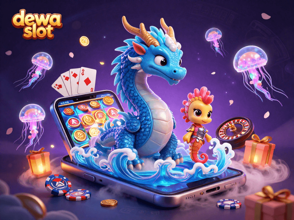 Menangkan jackpot dengan dewa slot saat bermain dengan dragon 3D dan seahorse di lingkungan magis.