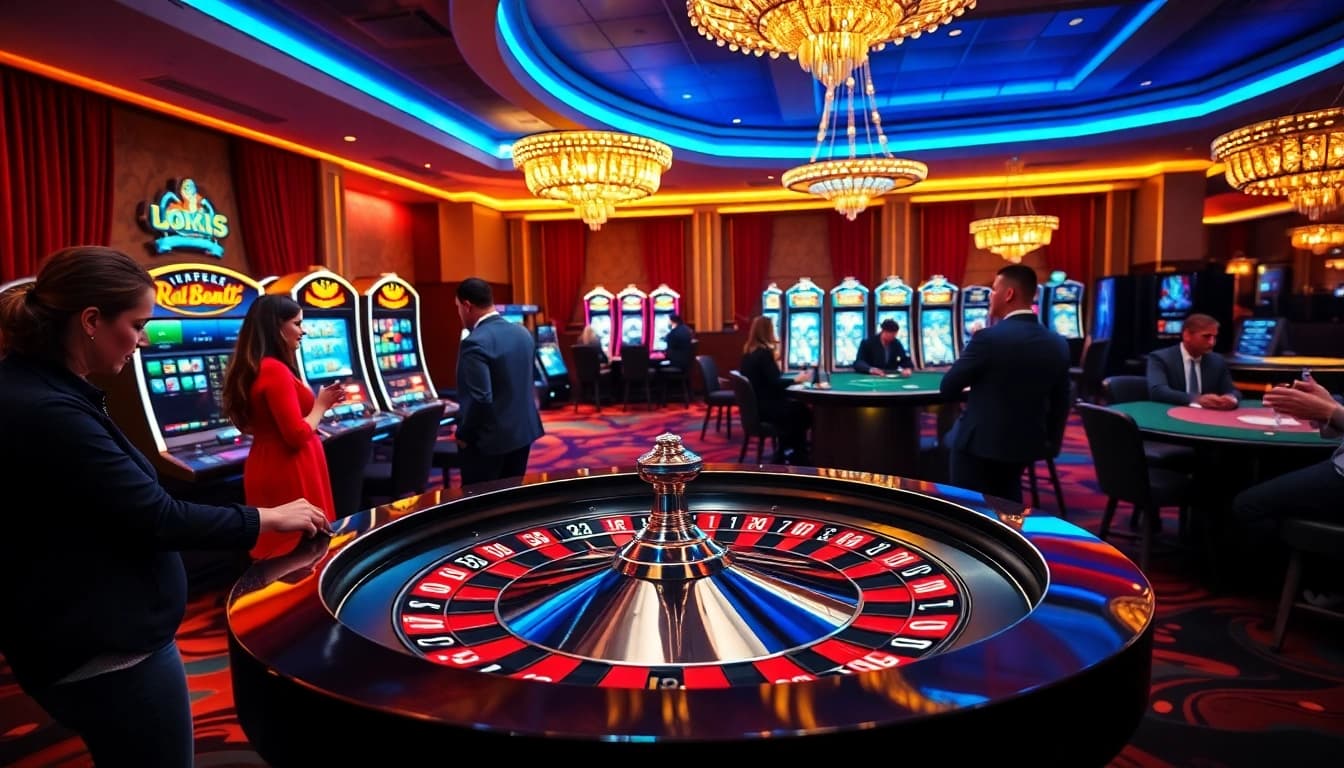 S666 gamblers strategizing at a vibrant roulette table in a luxurious casino.