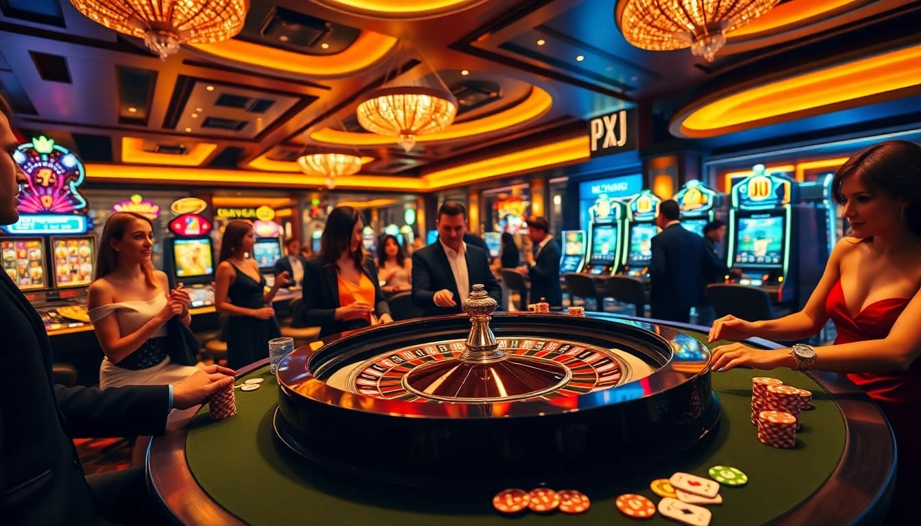 Exciting casino scene featuring PXJ elements with roulette, poker chips, and betting interface.