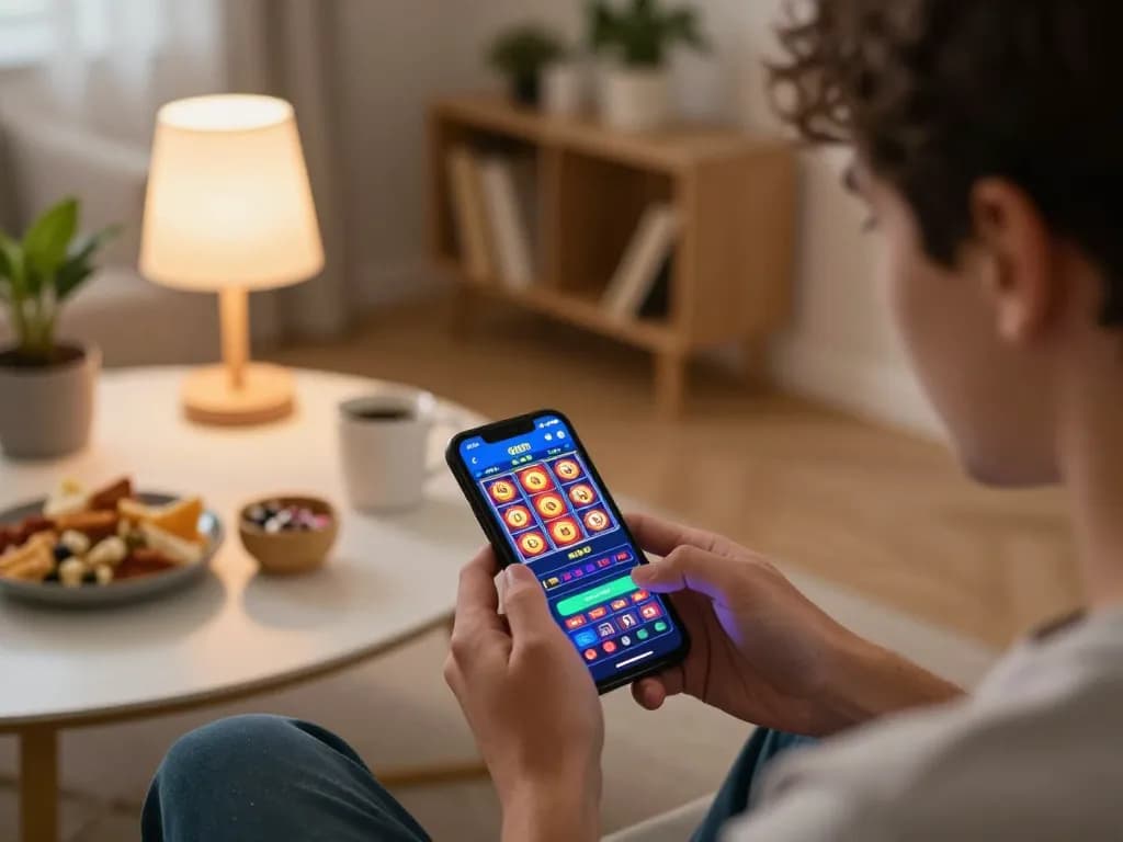 Player enjoying GO99 mobile gaming on smartphone, showcasing interactive slots and live dealers for 789P experience.
