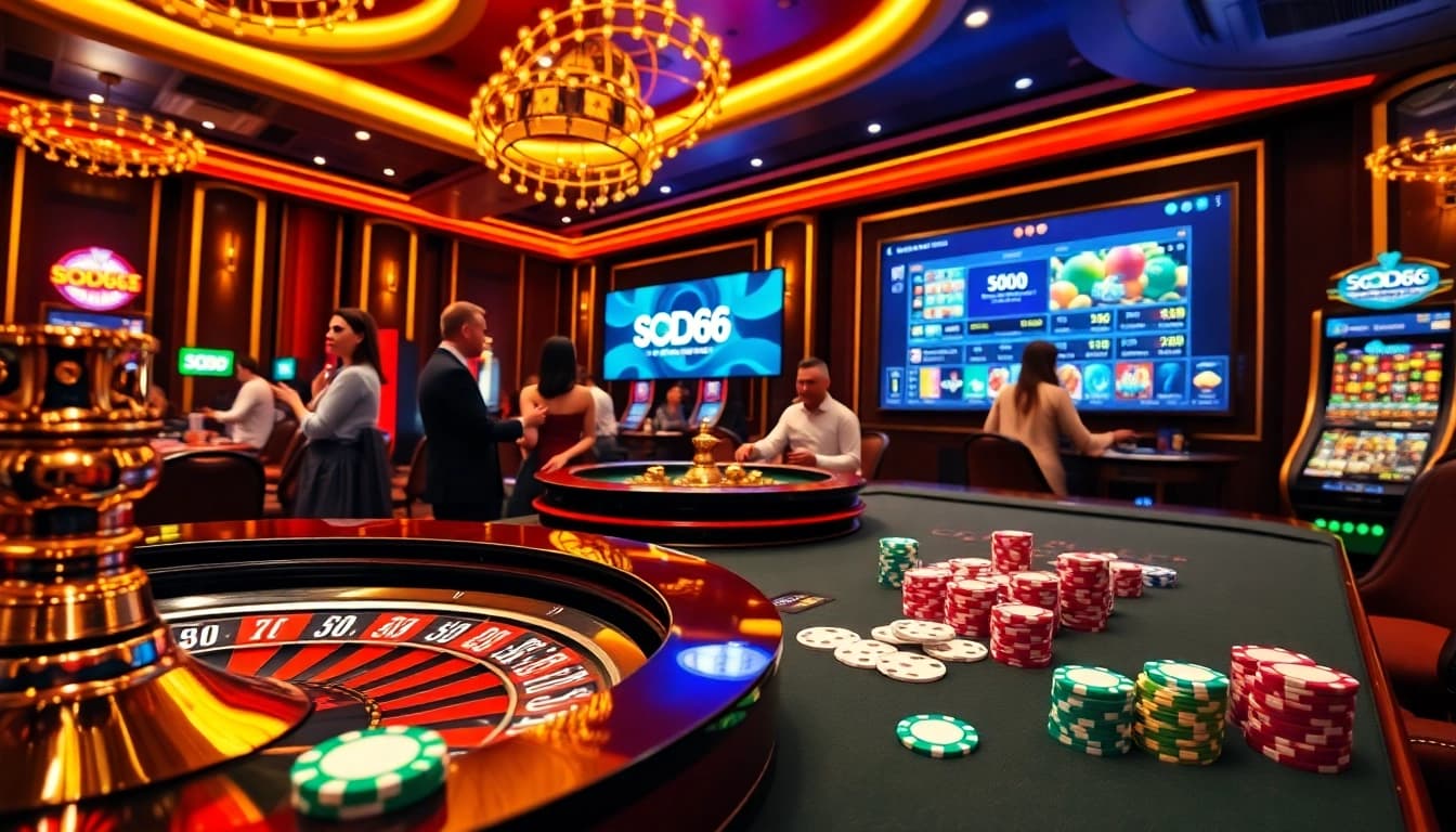 SODO66 players enjoying a thrilling online casino experience with poker and roulette.