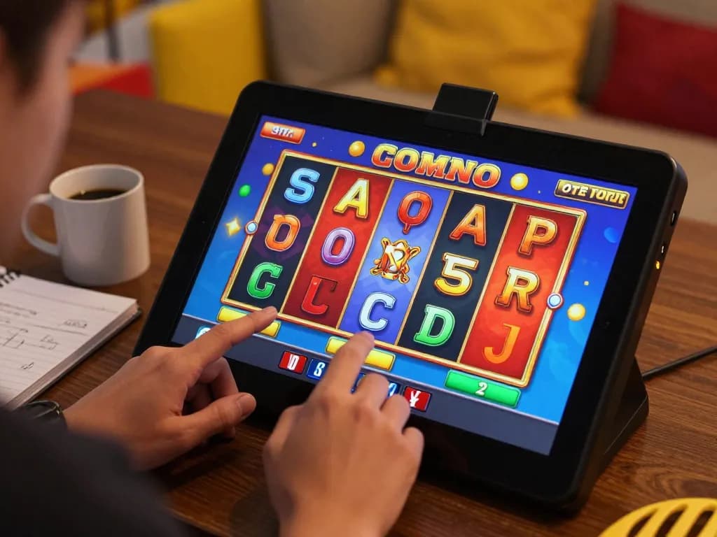 Permainan Slot Demo yang menarik pada perangkat layar sentuh menampilkan animasi yang cerah dan interaksi pemain