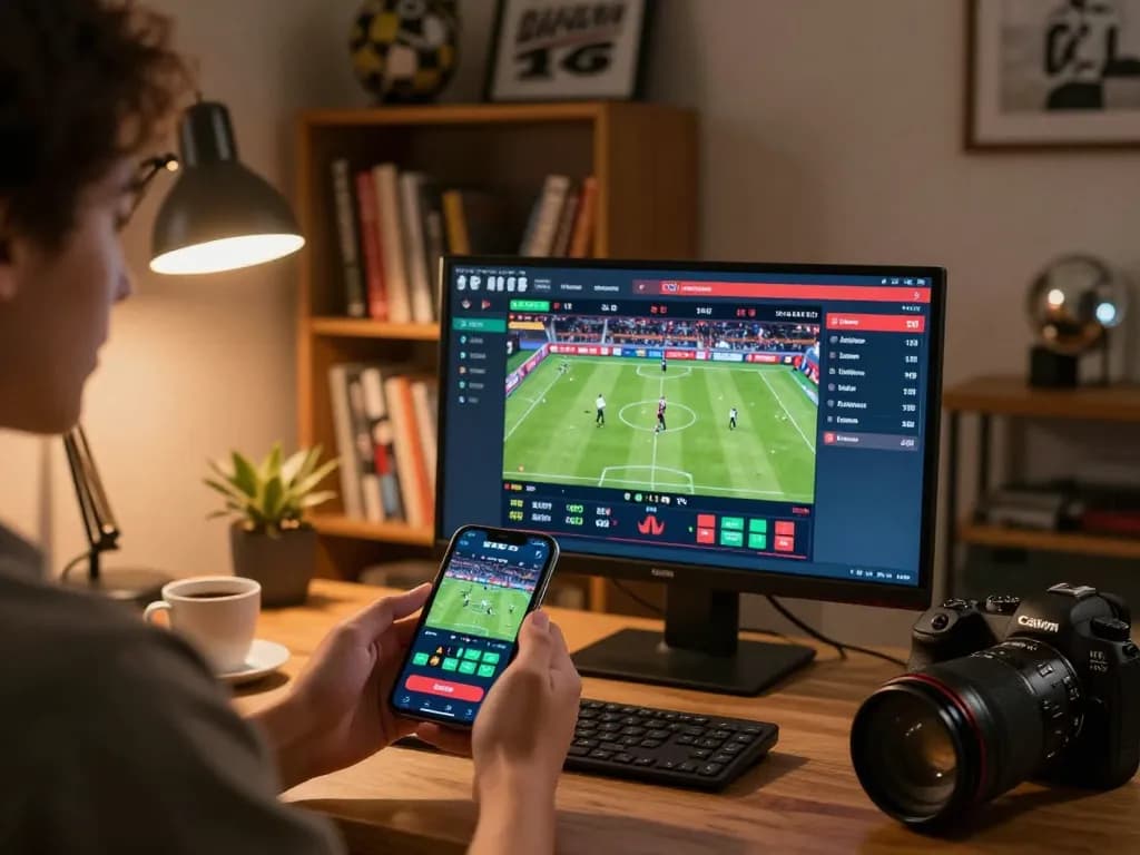 Engaging with kèo nhà cái on a smartphone app during a live sports event at home.