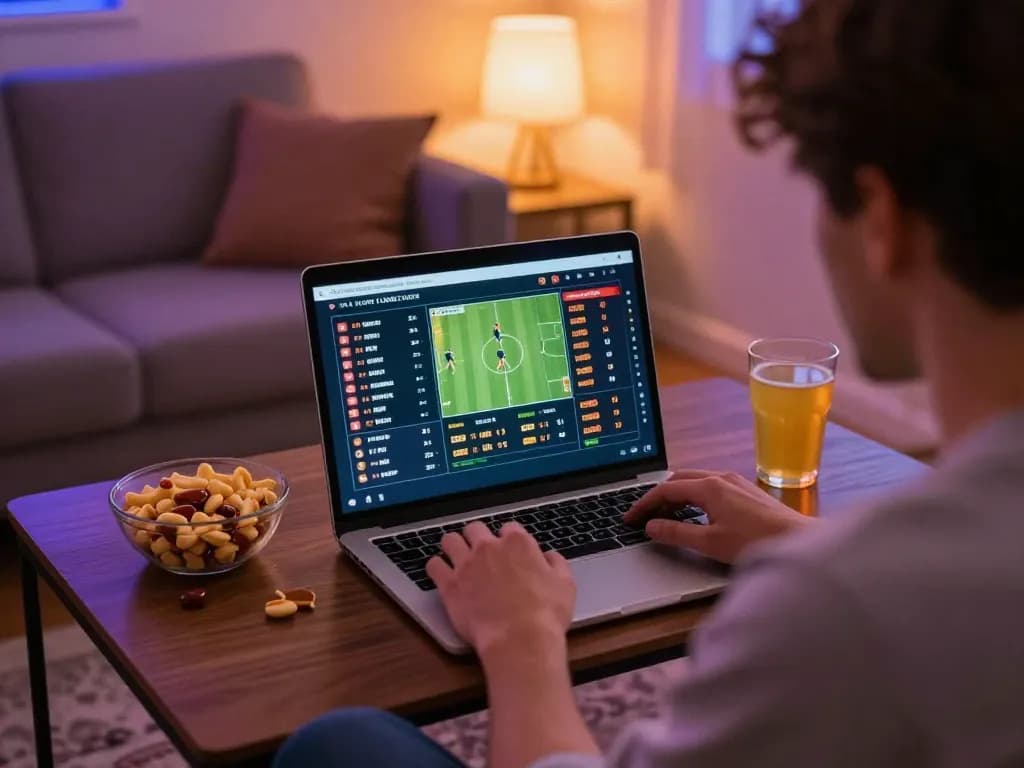 Engaging in sports betting at trang chủ KO66 with live odds displayed on the laptop screen