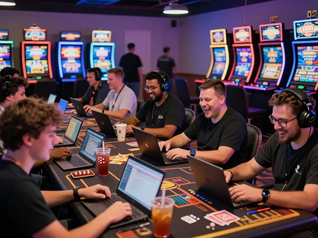 Engaging gaming atmosphere with players enjoying meledak88 games in a vibrant online casino environment.