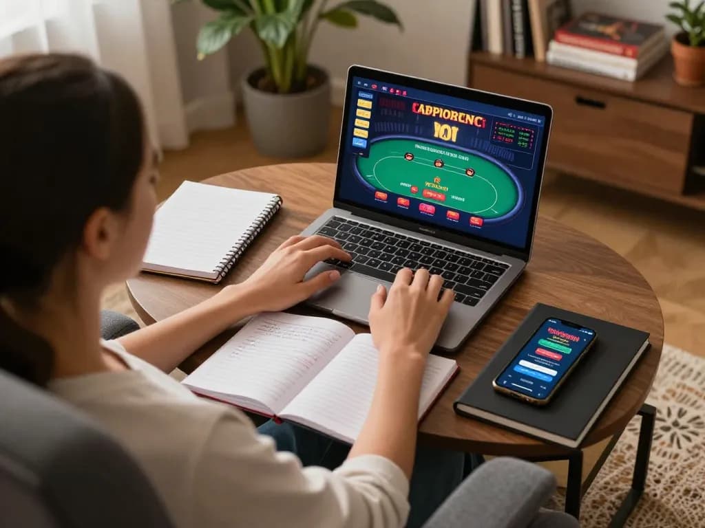 Engage in online gaming with 69vn on a laptop, showcasing strategic gameplay in a cozy setting.