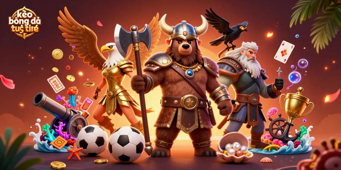 Engage with kèo bóng đá trực tuyến through this vibrant 3D fantasy scene showcasing sports betting elements.