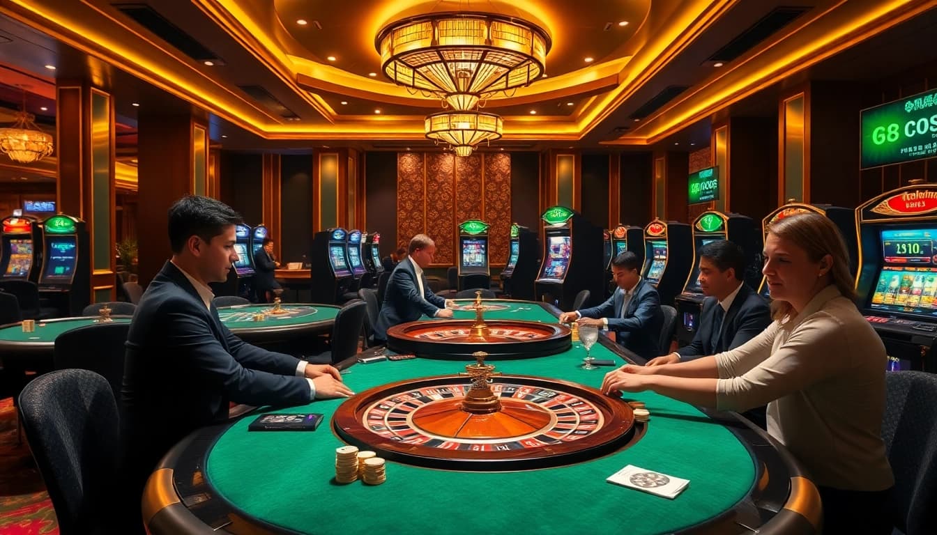 Engaging players at a go8 themed casino with elegant tables and vibrant gameplay.
