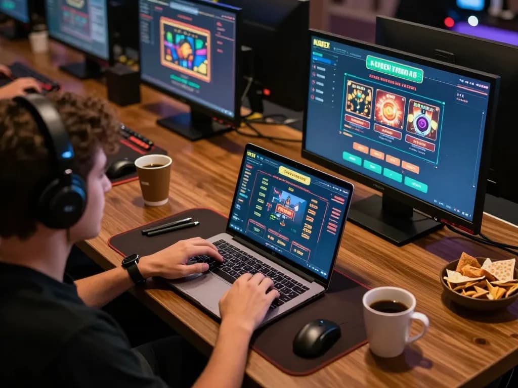KUBET player engaging in live dealer game at home with laptop and snacks.