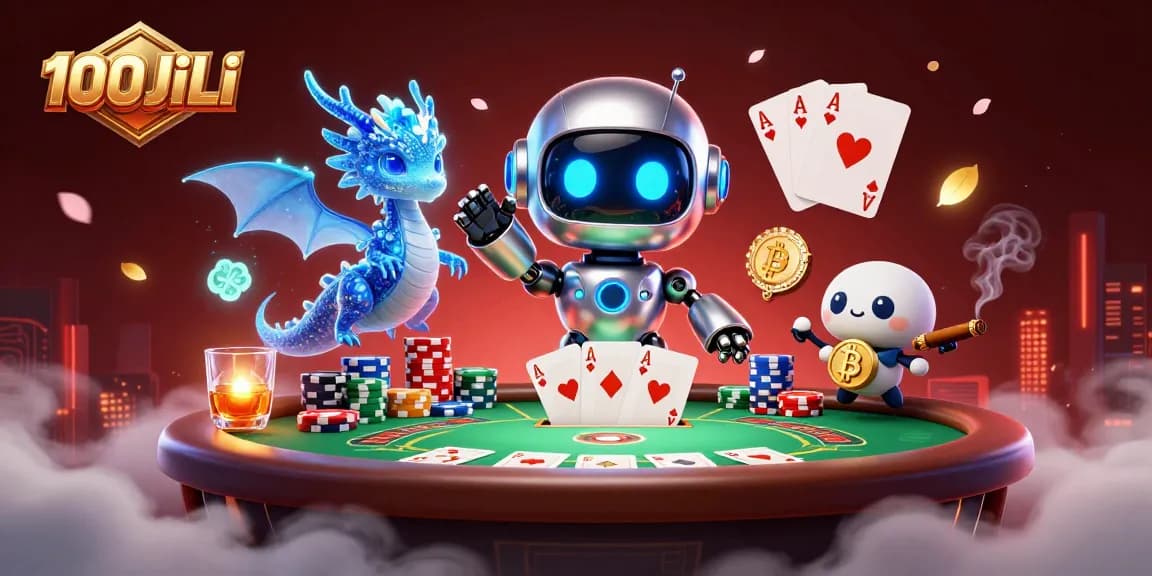 Experience thrilling casino action at 100JiLi with neon-lit characters and vibrant elements.