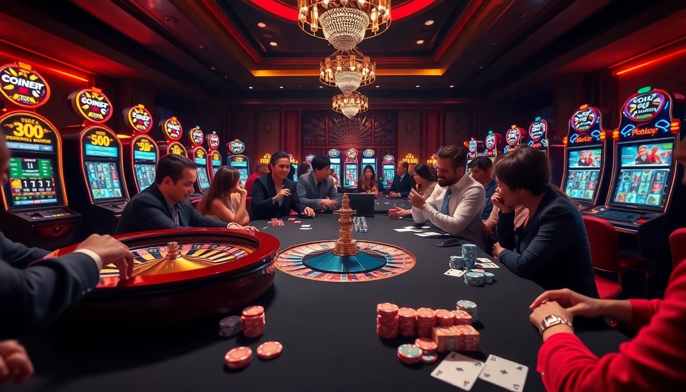 Experience the thrill of winning at the luxurious casino scene inspired by https://8kbet.ink/, featuring vibrant gaming ambiance.