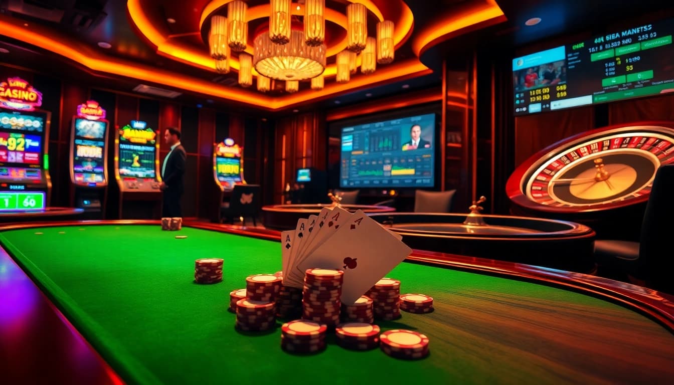 Engaging live poker hand at Nhà cái uy tín hàng đầu châu Á with vibrant chips and strategic betting
