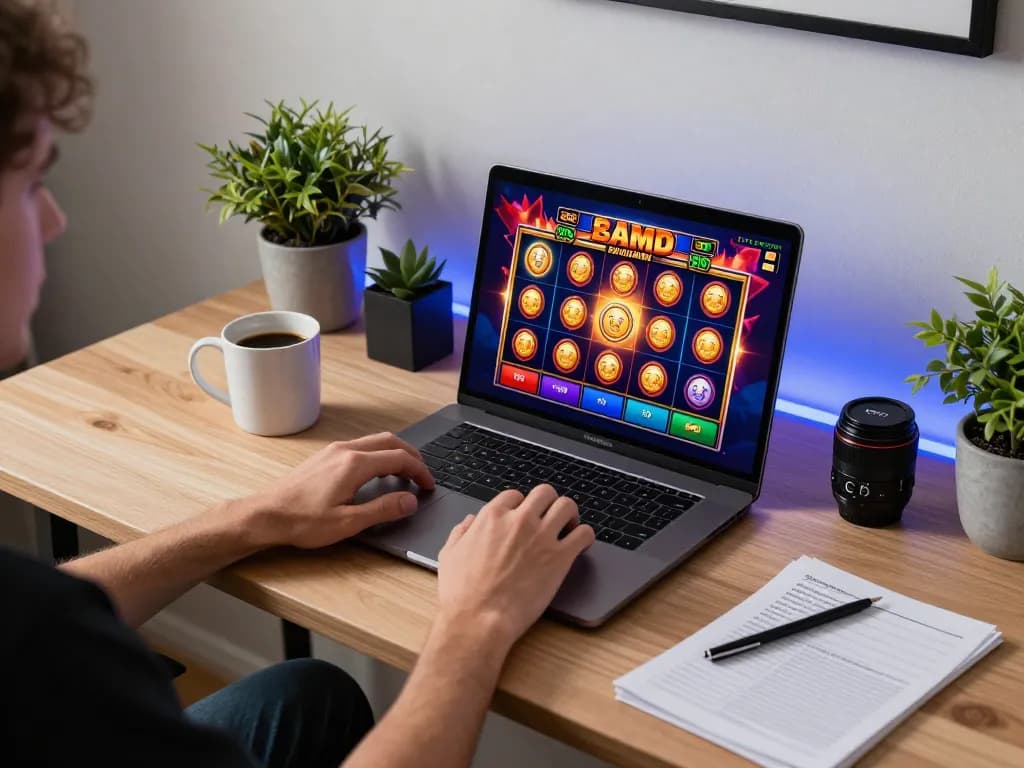 Engaging gameplay on a situs slot gacor with colorful slot animations and strategic notes for winning.