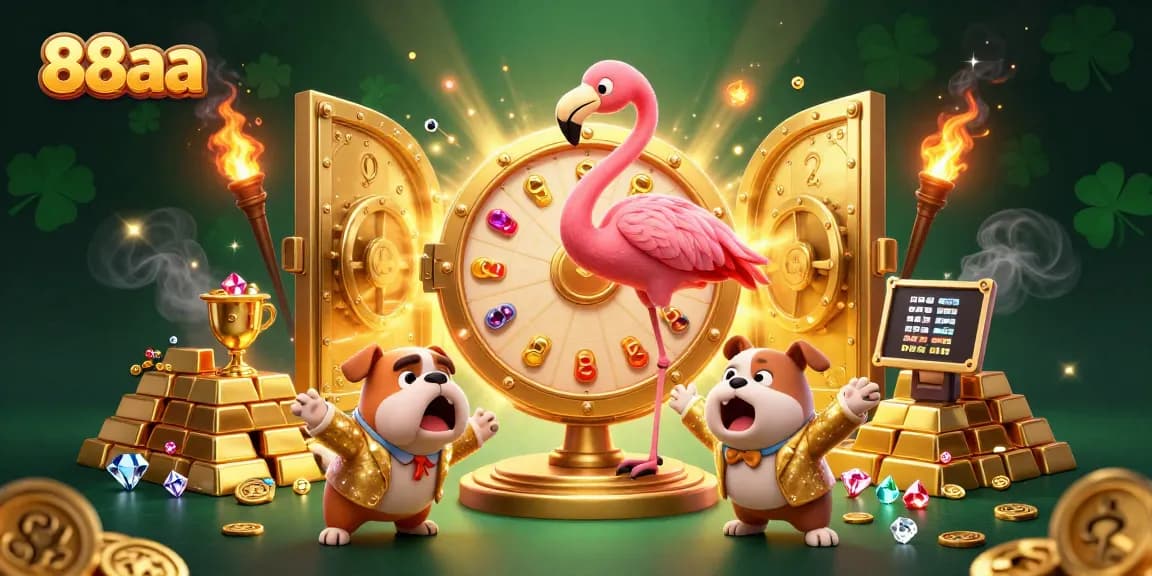 Spin the giant prize wheel at 88aa to uncover exciting prizes and treasures in this 3D casino illustration.