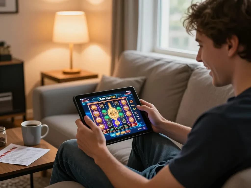 Mengikuti sesi permainan Barcaslot online yang mendebarkan dari rumah, menampilkan permainan yang hidup di tablet.