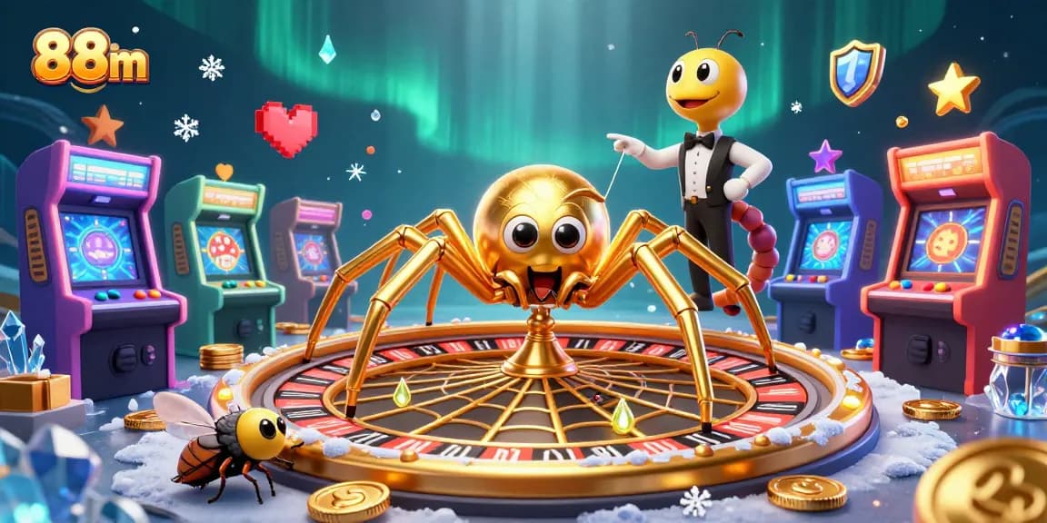 Bet on your luck with 88m as the golden spider spins a roulette wheel in an engaging casino scene.