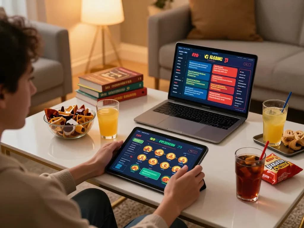 Engaging with the 789 f casino app on a tablet during a cozy home gaming session.