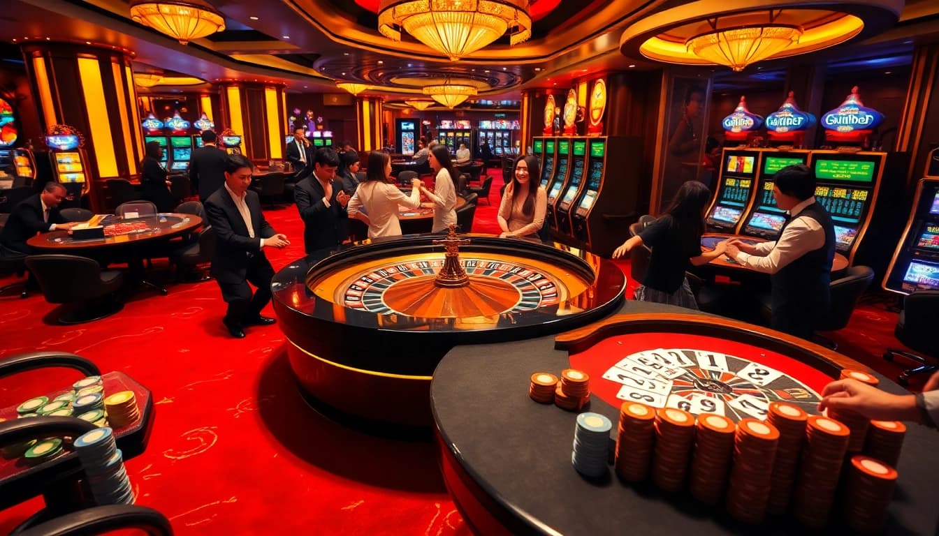 Soi cầu 247 players engaged in a thrilling roulette game in a luxury casino atmosphere.
