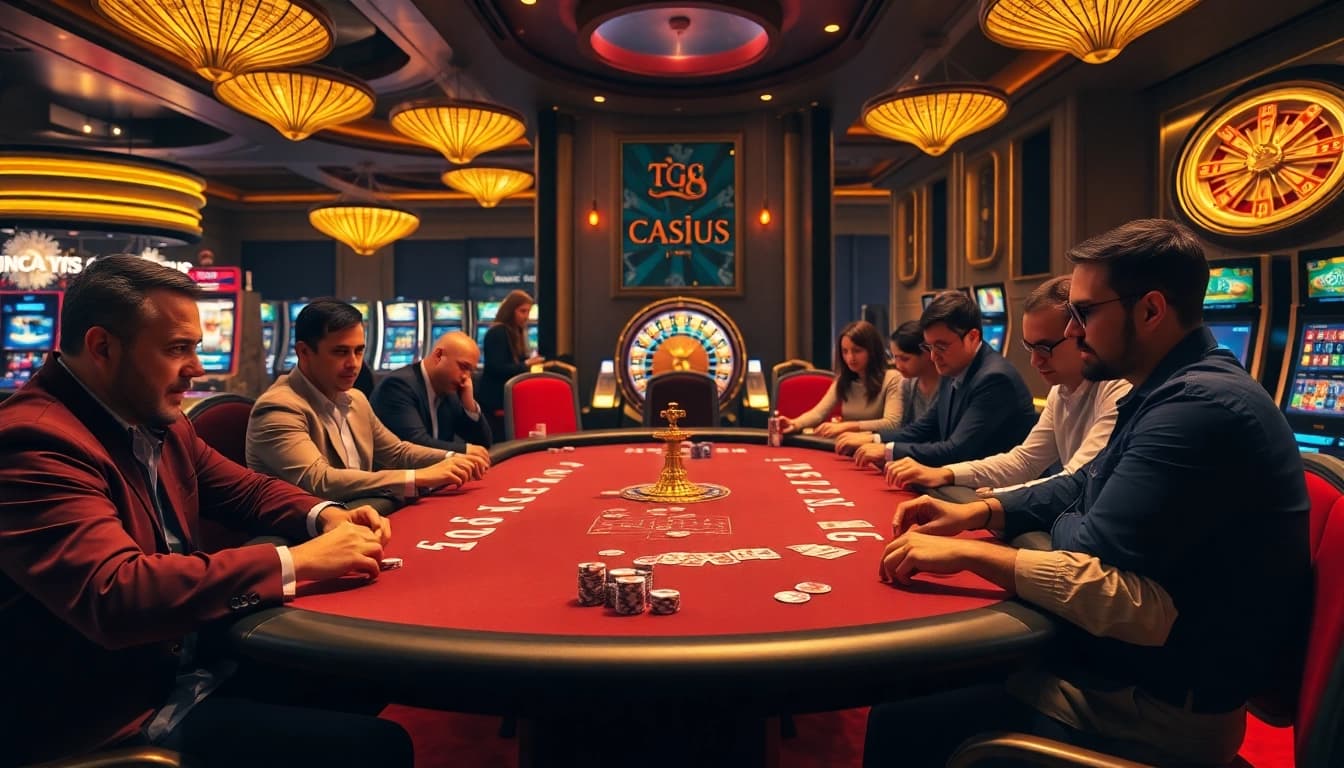 Exciting casino moment with players engaging in high-stakes poker at tg 88.