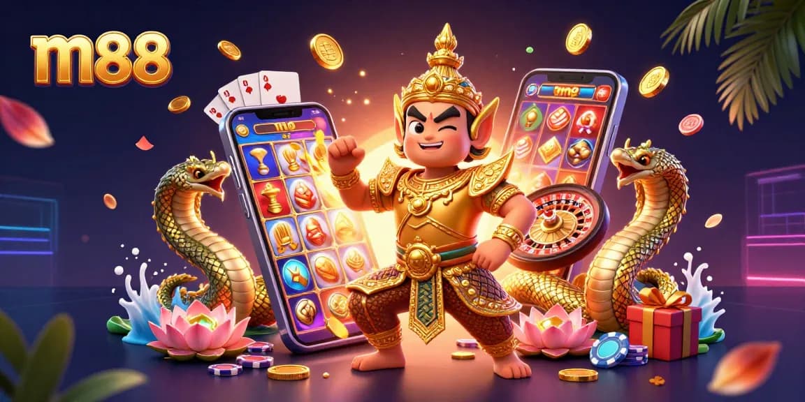 สนุกกับการเล่น m88 ผ่านสมาร์ทโฟนแสดงเกมสล็อตและการ์ดยอดนิยมในบรรยากาศคาสิโน