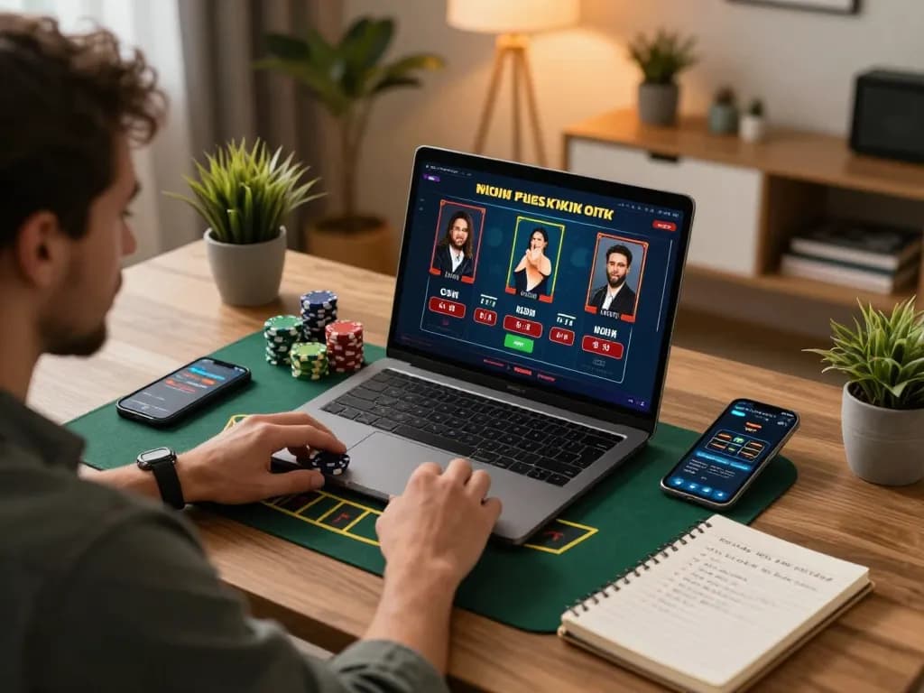 Engaged player at goal123 casino playing blackjack on a laptop, showcasing dynamic betting actions.