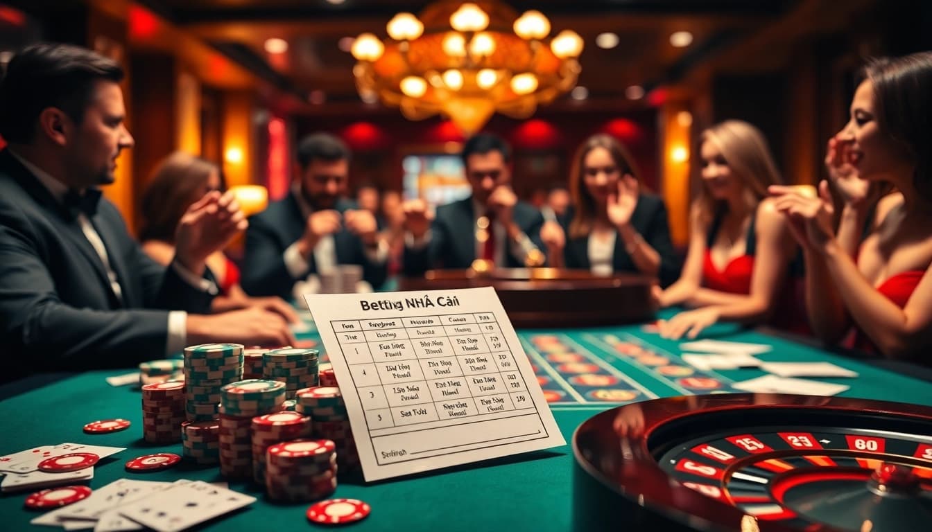 Engage with kèo nhà cái options amid an elegant casino scene showcasing betting excitement.
