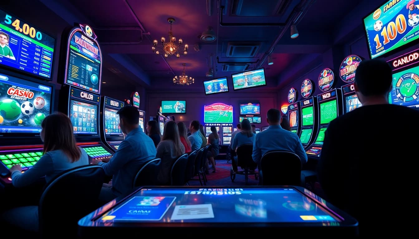 Engaging scene depicting players on fb88 enjoying virtual casino and sports betting experiences.