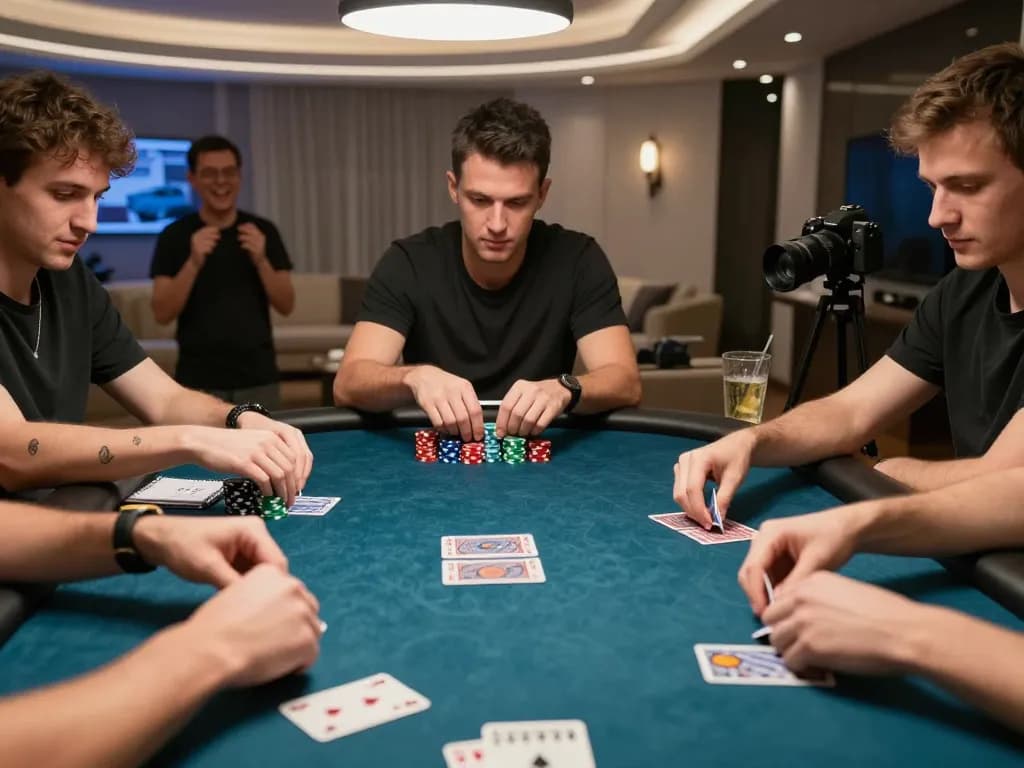 Engaging poker game scene with players at home, showcasing strategy with Nhà cái GA88 atmosphere and vibrant energy.