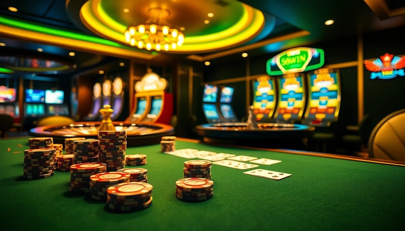 Experience thrilling poker action at 58WIN’s luxury casino table, featuring vibrant poker chips and cards.