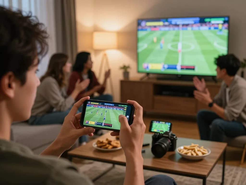 Engaging in sports betting on เว็บแทงบอล during a live match in a lively home atmosphere