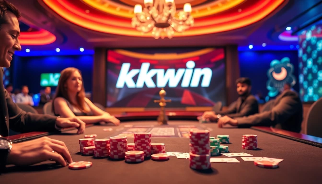 Kkwin players engaging in a thrilling game at a luxurious casino table with vibrant cards and chips.