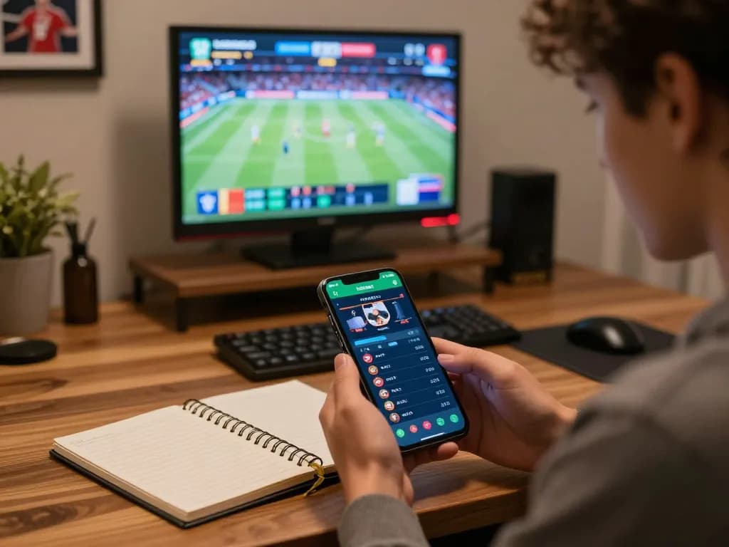 Engaging in Vmax ok mobile sports betting on a smartphone with excitement.