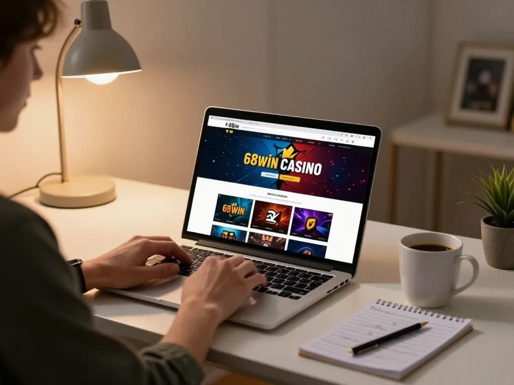 Engaging online gaming session using 68win platform, showcasing immersive play on laptop.