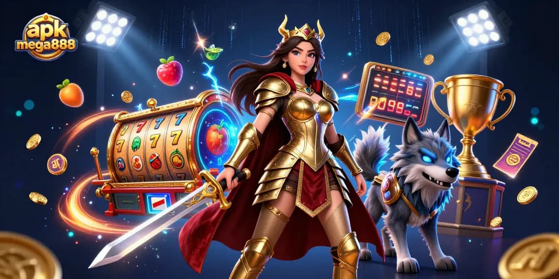 Experience thrilling gameplay with apk mega888 in this vibrant casino scene featuring dynamic slot elements and engaging characters.
