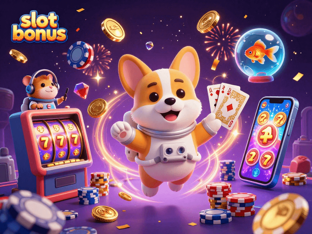 Experience the thrill of slot bonuses in a vibrant 3D space casino illustration.