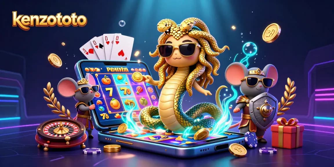 Kenzototo offers exciting slot experiences with a colorful casino theme featuring Medusa and a warrior mouse.