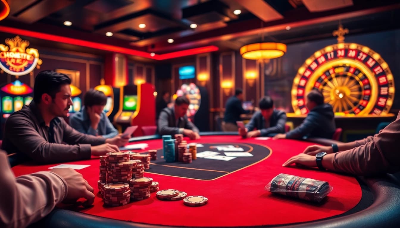 Experience the thrill of cucu 777 at a high-stakes poker table with vibrant casino elements.