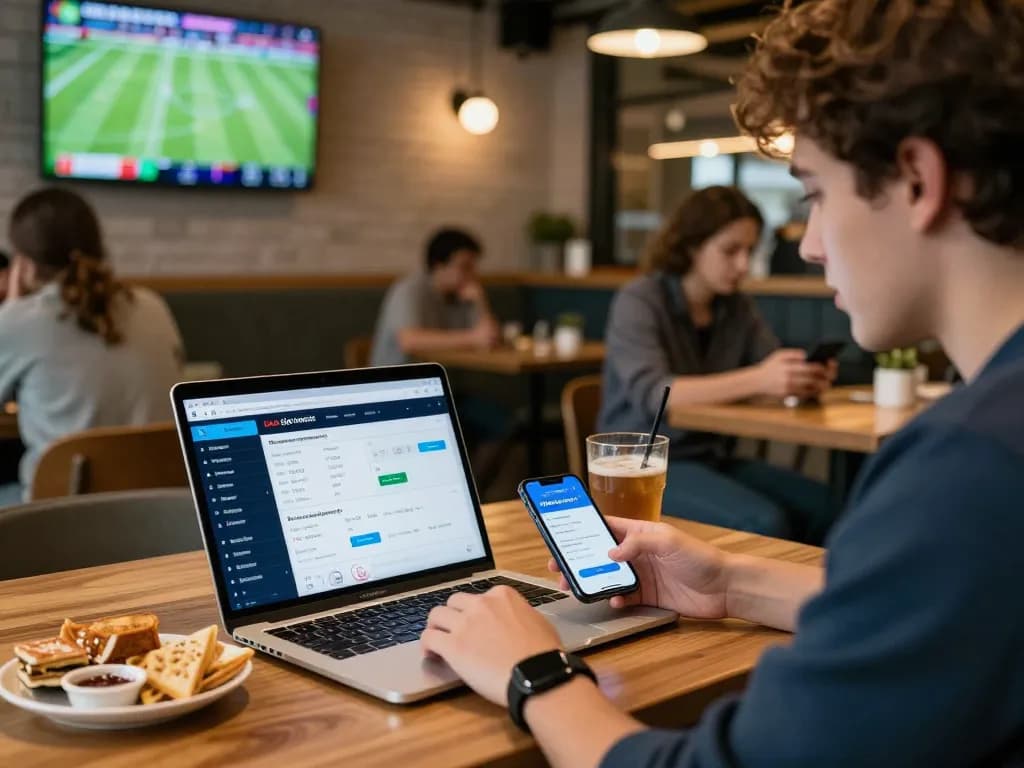 Engaging kèo nhà cái experience in a lively café with sports betting.