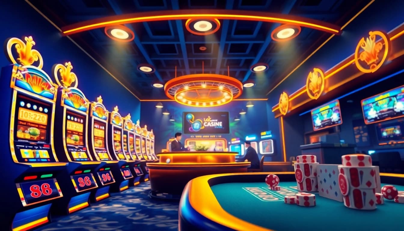 Experience online gaming at https://b52clubn.com/ with vibrant visuals of a virtual casino and engaging gaming elements.