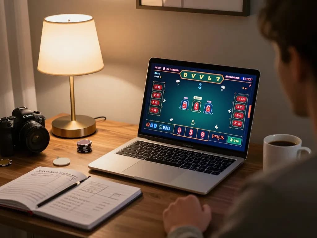 MMOO online gaming setup showcasing strategic blackjack gameplay in a cozy home office.