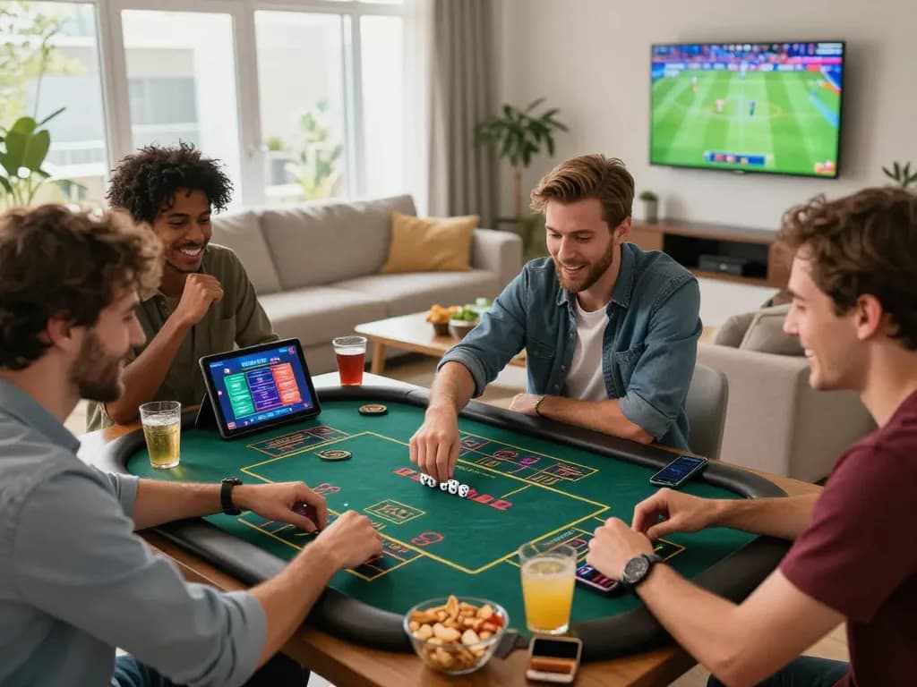 Engaging online betting atmosphere with friends enjoying Fabet gaming activities.