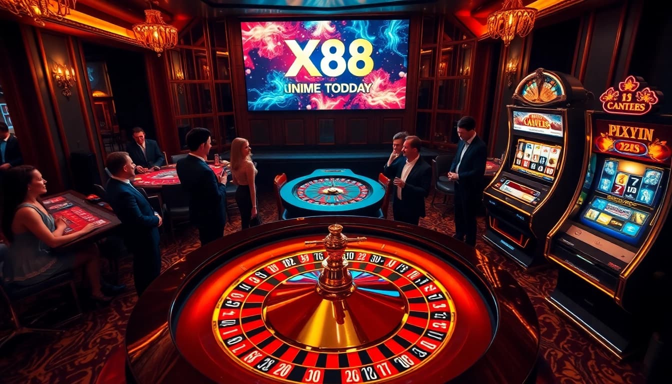 Xin88 casino players engaging at a roulette table with vibrant stakes and excitement.