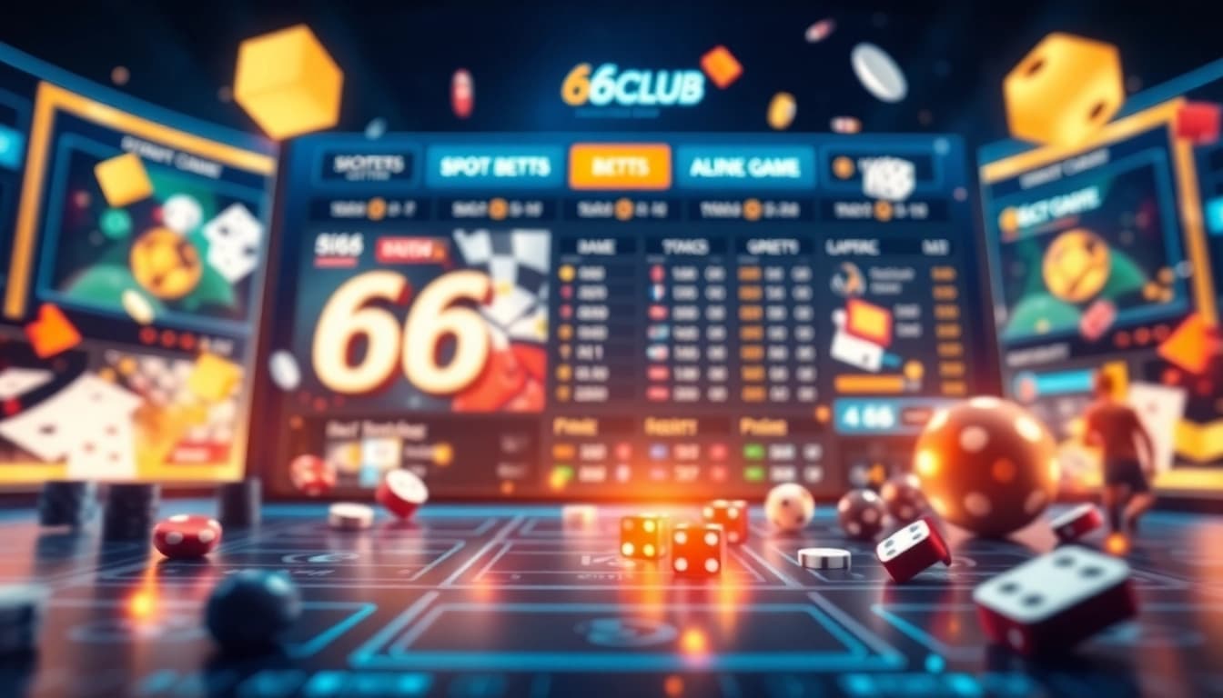 Interactive digital gambling platform highlighting 66club's diverse gaming options in an exciting atmosphere.