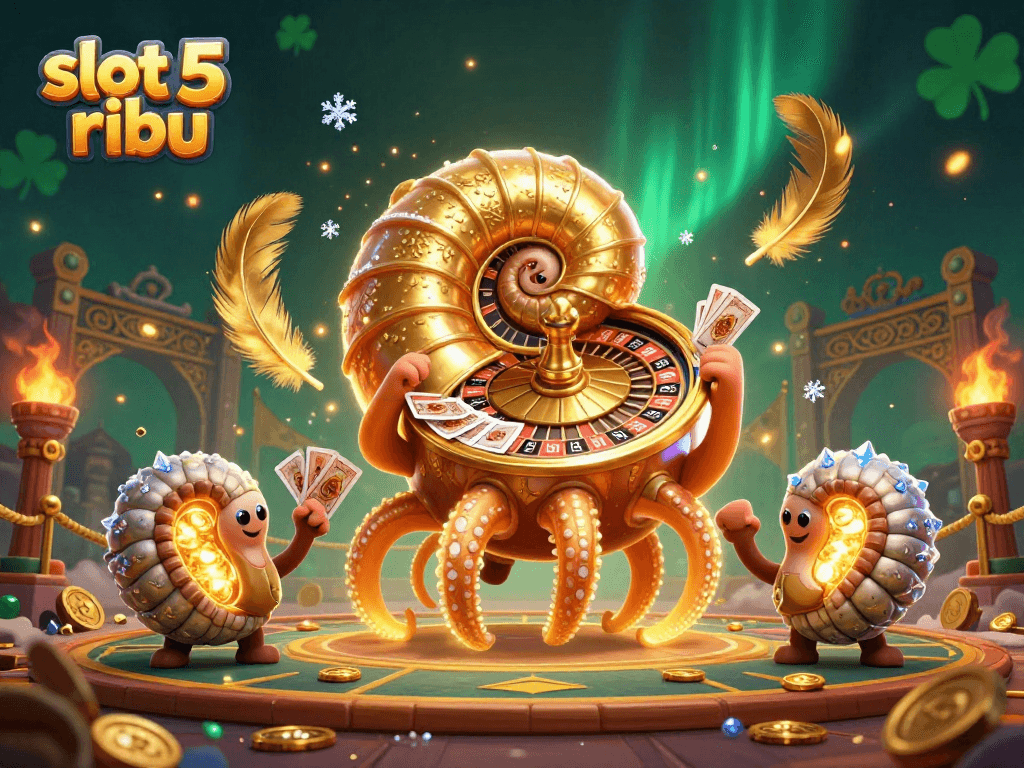 Spin and win on slot 5 ribu with a stunning 3D casino scene featuring a nautilus roulette wheel.
