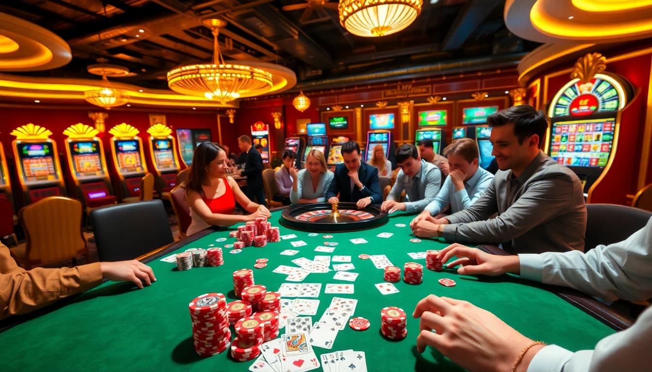 Exciting casino gameplay at PGSLOT IN with vibrant poker chips and engaging slot machines.