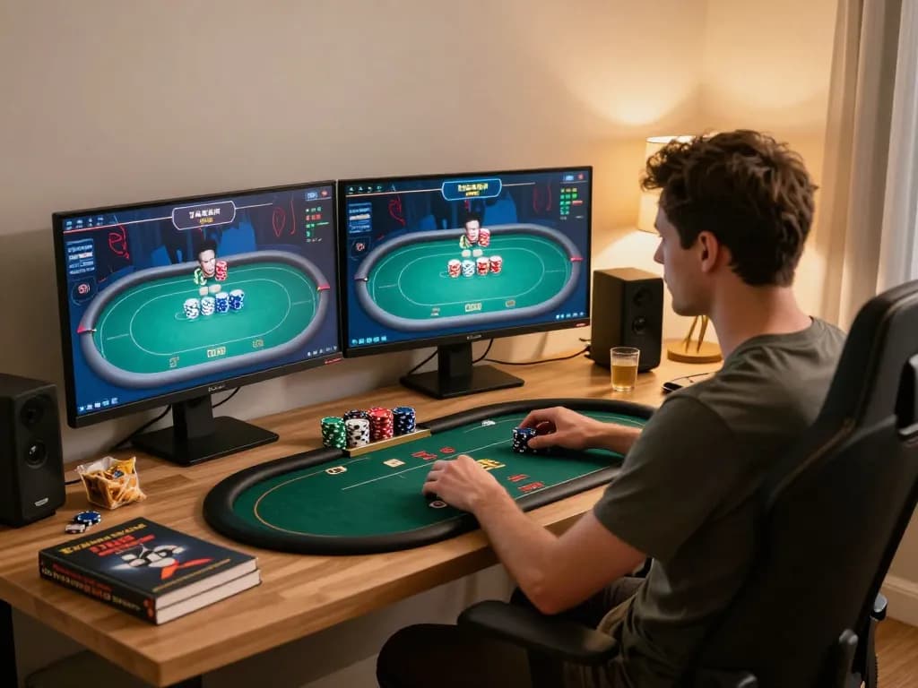 Player engaged in a high-stakes poker game showcasing strategic play on sunwin platform.