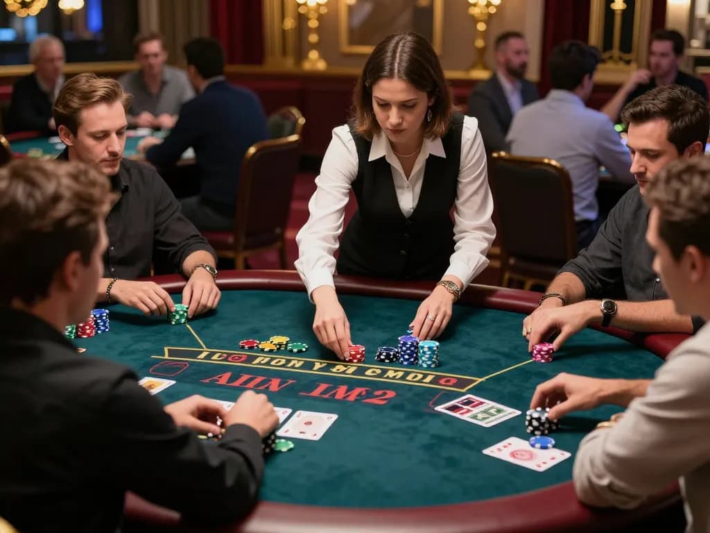 Experience live blackjack action at VK88 with croupier managing chips and players engaged.