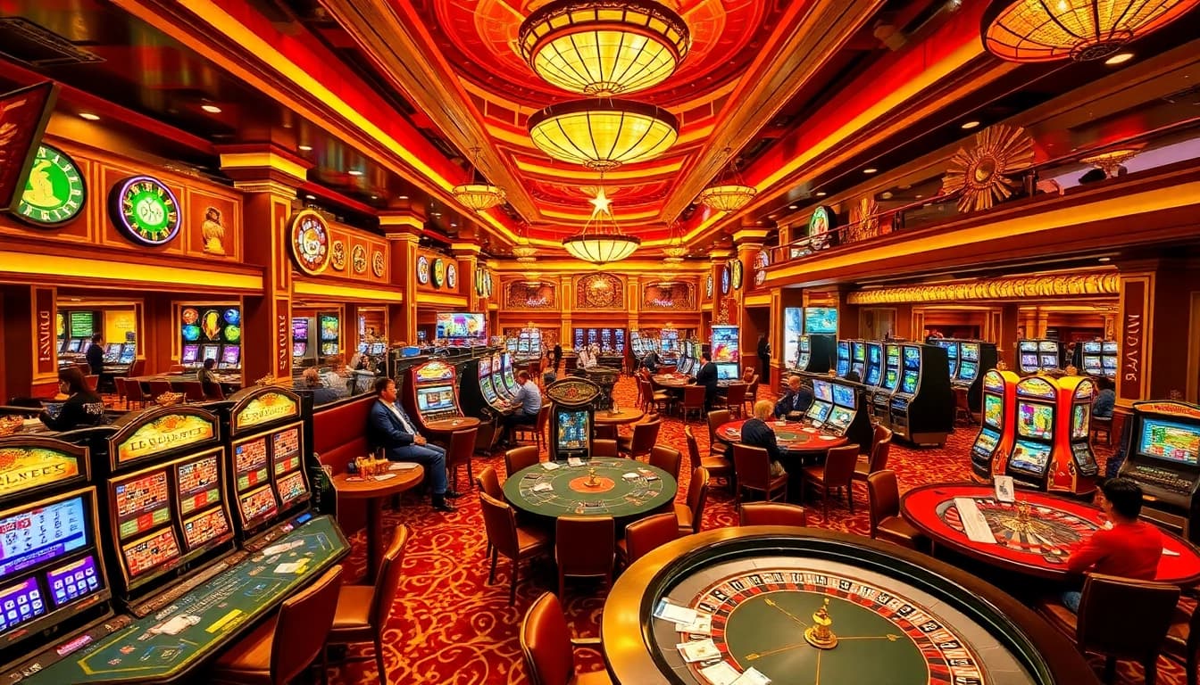 Engaged players enjoying a game at a Situs Slot in a luxurious casino atmosphere.