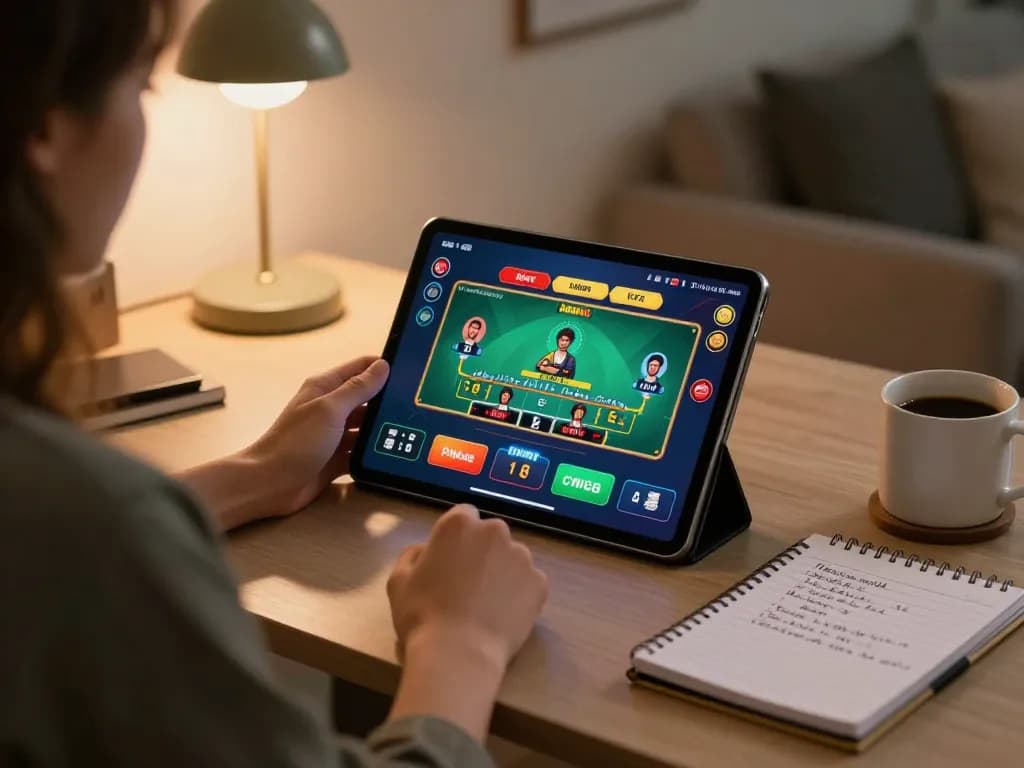 Engaging in an exciting online blackjack game at xo88 from the comfort of home, showing strategic play and stylish setup