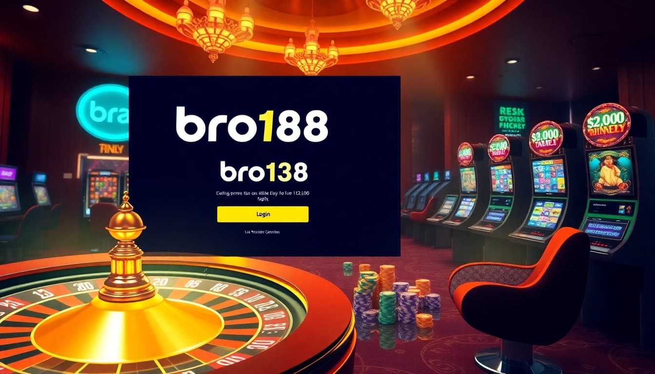 Exciting moment of bro138 login on a vibrant online casino interface with colorful slot machines.